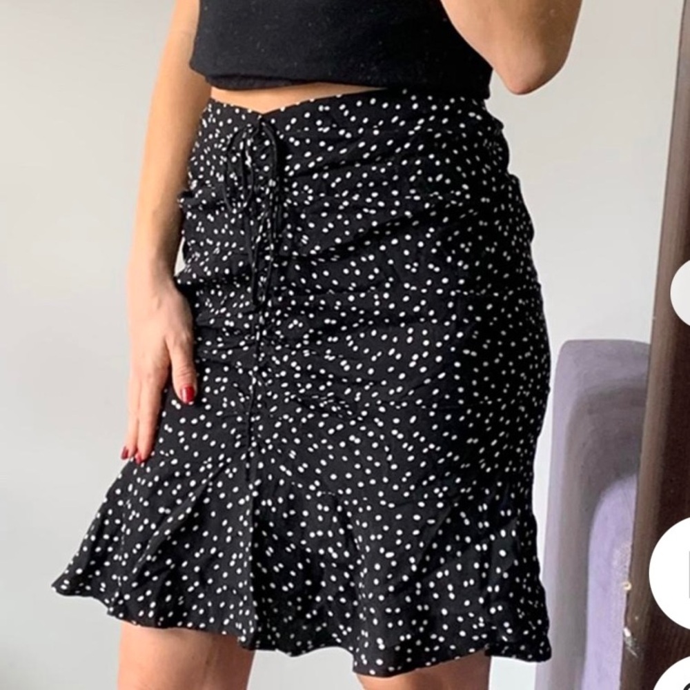 Zara NWT Black & White Polka Dot Ruched Skirt